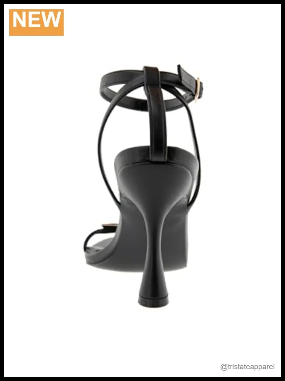 Faux Leather Pointed Toe Ankle Strap Heeled Sandal Buckle Flare Heel